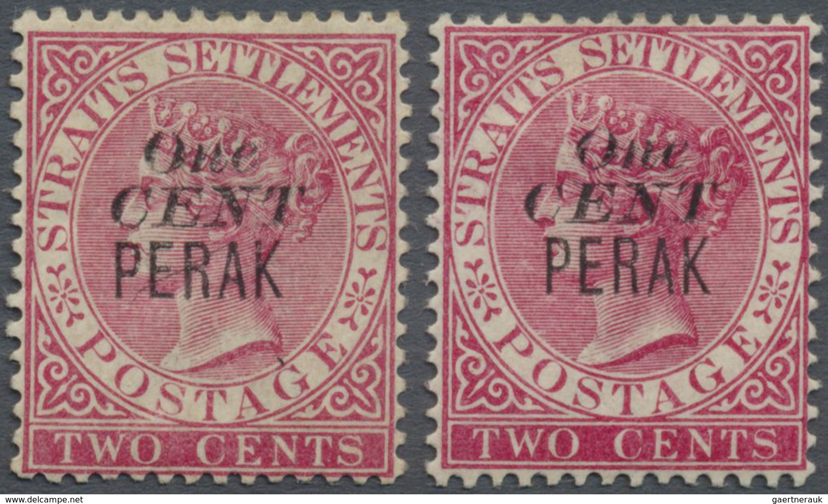 * Malaiische Staaten - Perak: 1889, Straits Settlements QV 2c. Wmkd. Crown CA With Black Opt. 'One / C - Perak