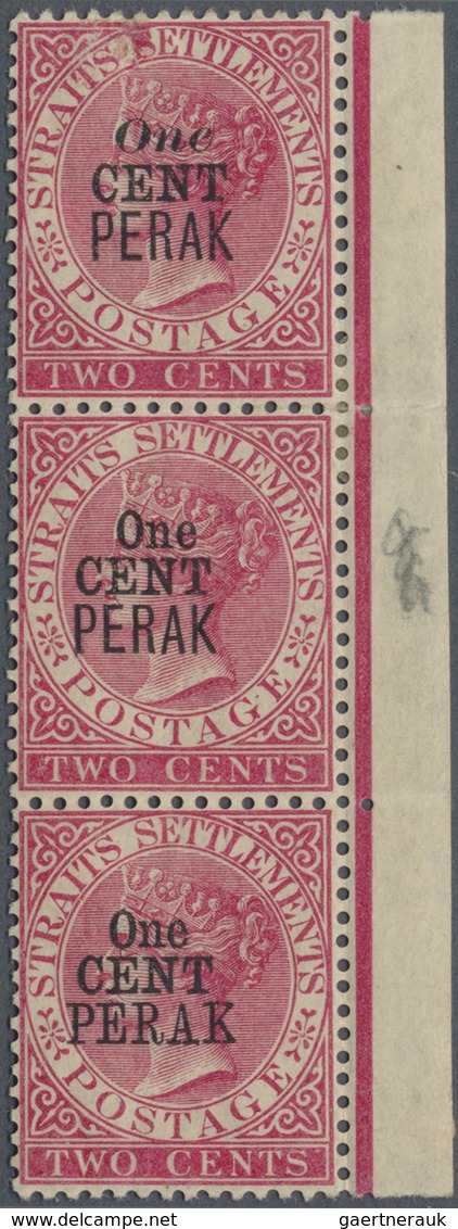 * Malaiische Staaten - Perak: 1889, Straits Settlements QV 2c. Bright Rose Wmkd. Crown CA Vertical Str - Perak