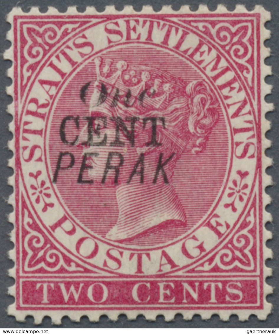 * Malaiische Staaten - Perak: 1889, Straits Settlements QV 2c. Bright Rose Wmkd. Crown CA With Black O - Perak