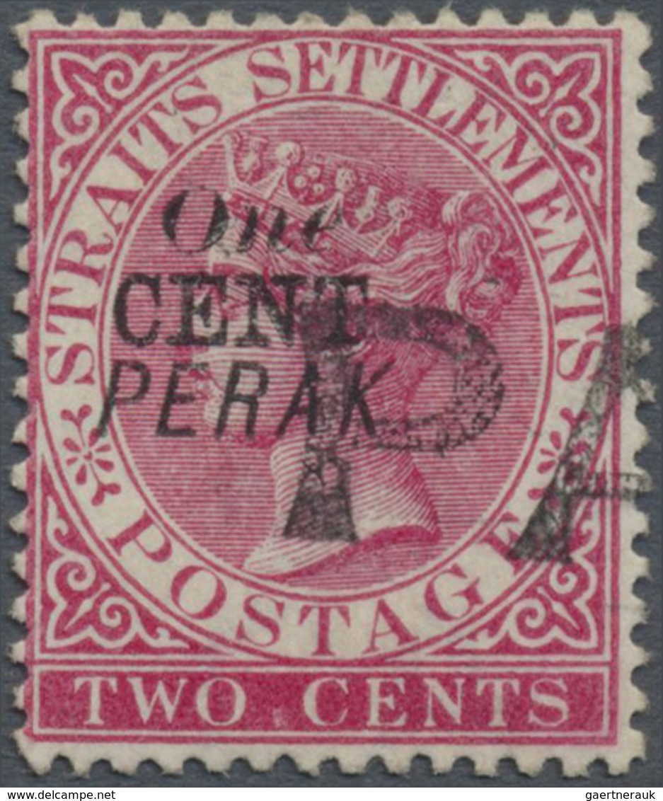 O Malaiische Staaten - Perak: 1887-89 1c. On 2c. Bright Rose, Optd. Type 35, Used And Cancelled By Par - Perak