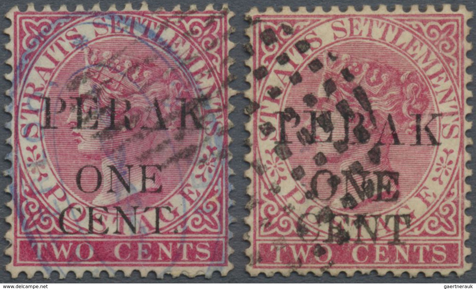 O Malaiische Staaten - Perak: 1889/1890, Straits Settlements QV 2c. Bright Rose Wmkd. Crown CA Two Sta - Perak