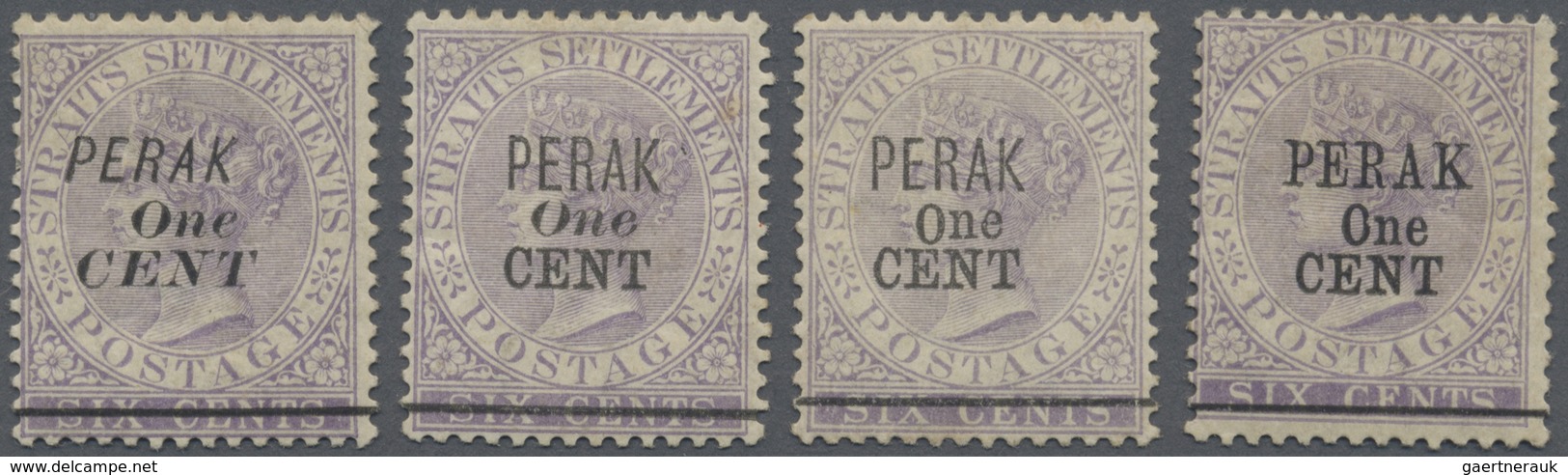 * Malaiische Staaten - Perak: 1891, Straits Settlements QV 6c. Lilac Wmkd. Crown CA Four Stamps With B - Perak