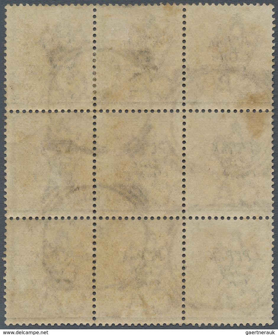 O Malaiische Staaten - Perak: 1891 1c. On 6c. Lilac Block Of Nine, Ovpt. Type 30, Stamps 4-6 Of Rows 1 - Perak