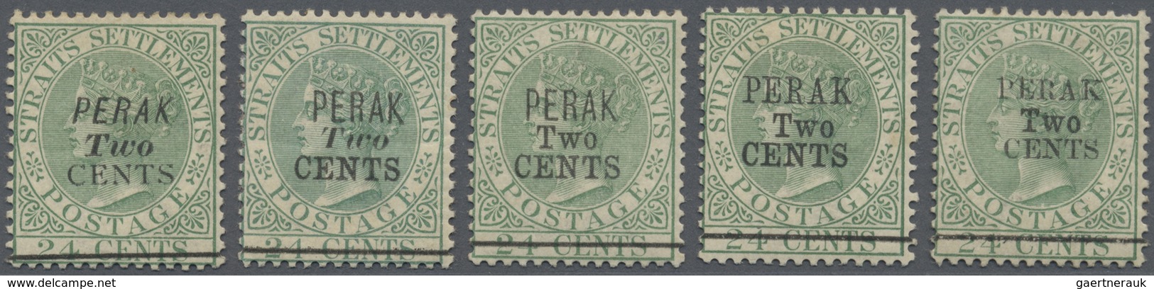 * Malaiische Staaten - Perak: 1891, Straits Settlements QV 24c. Green Wmkd. Crown CA Five Stamps With - Perak