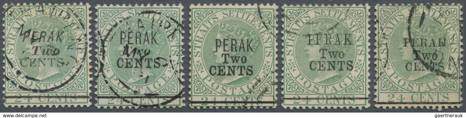 O Malaiische Staaten - Perak: 1891, Straits Settlements QV 24c. Green Wmkd. Crown CA Five Stamps With - Perak