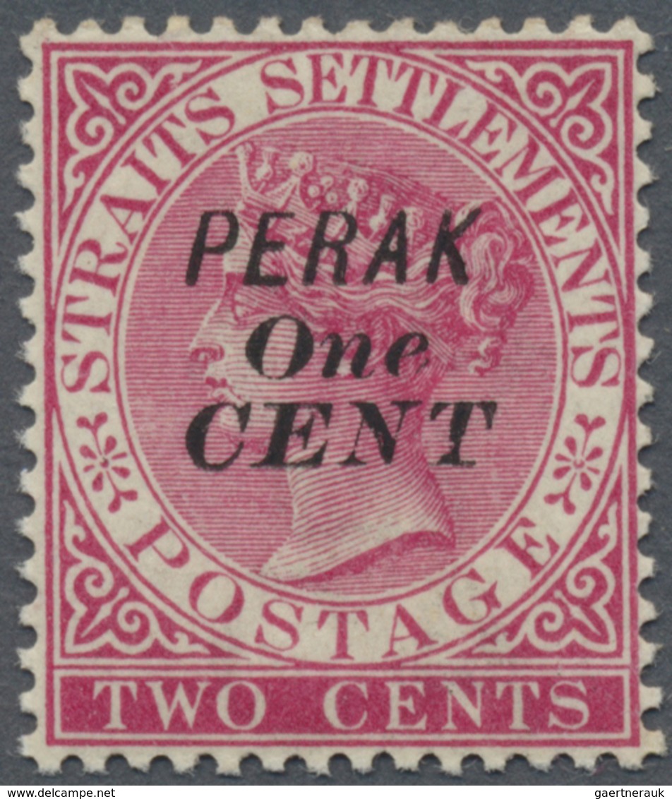 ** Malaiische Staaten - Perak: 1891, Straits Settlements QV 2c. Bright Rose Wmkd. Crown CA With Black O - Perak