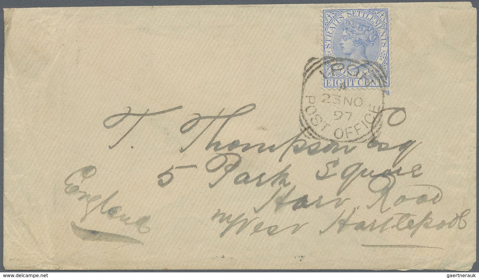 Br Malaiische Staaten - Perak: 1897 Cover From Ipoh To England Franked By Straits 1894 8c. Blue Tied By - Perak