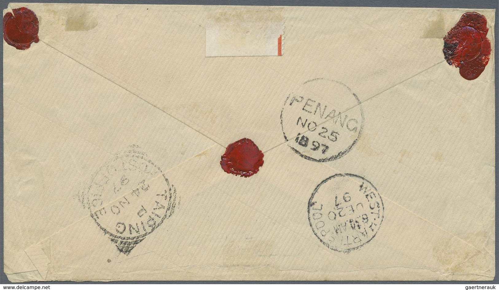 Br Malaiische Staaten - Perak: 1897 Cover From Ipoh To England Franked By Straits 1894 8c. Blue Tied By - Perak