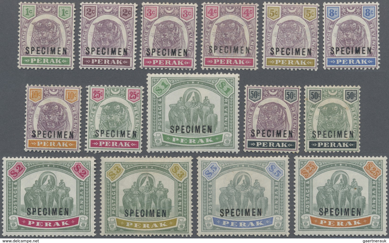 * Malaiische Staaten - Perak: 1895/1899, Tiger Head And Elephants Definitives Complete Set Of 15 Incl. - Perak