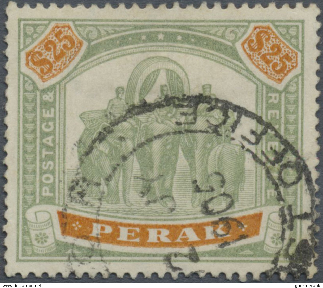 O Malaiische Staaten - Perak: 1899 'Elephants' $25 Green & Orange, Used With Part Registered Obliterat - Perak