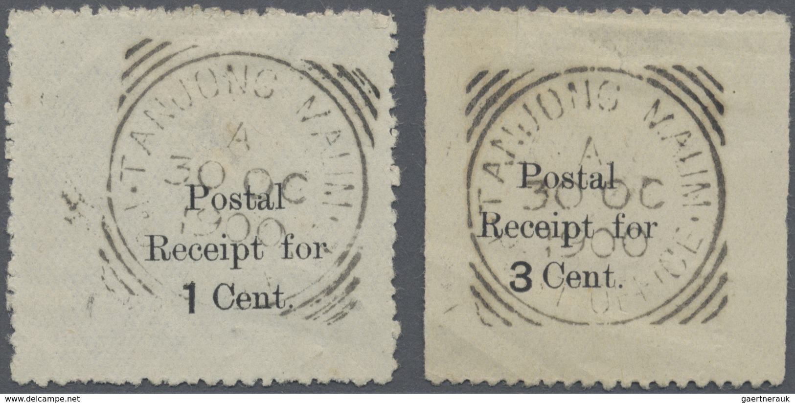 O Malaiische Staaten - Perak: 1900, TANJONG MALIM PROVISIONALS: Two Printed Labels 'Postal Receipt For - Perak