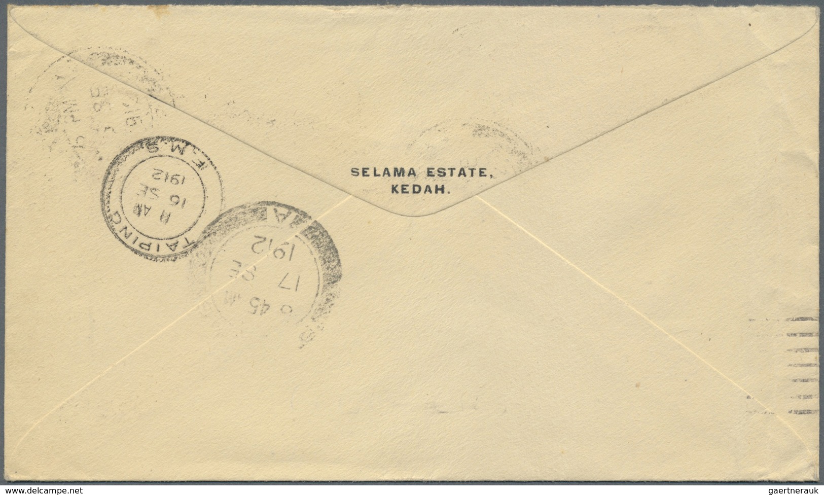 Br Malaiische Staaten - Perak: 1912 (15/9): Selama, Envelope To Paris, Bearing FMS 8c Tied By Fine "SEL - Perak