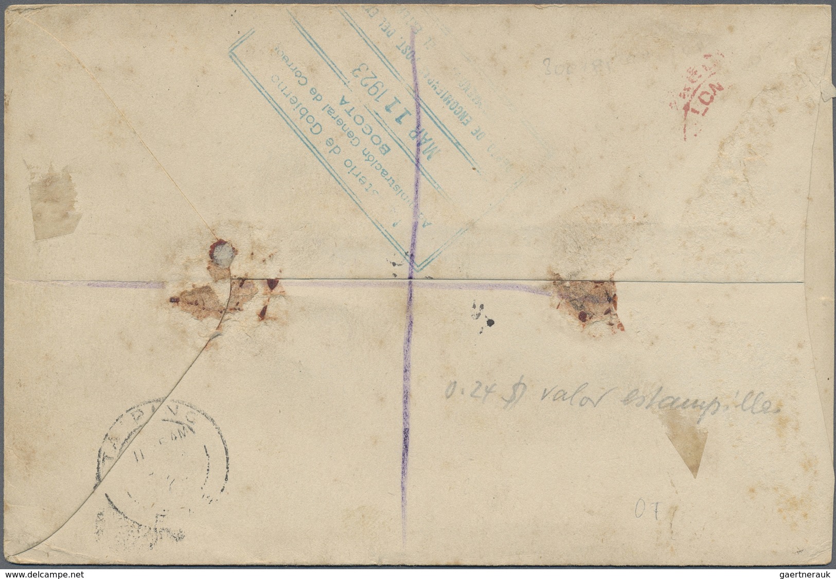 Br Malaiische Staaten - Perak: 1923 Destination COLOMBIA: Registered Cover From Sitiawan, Perak To Bogo - Perak