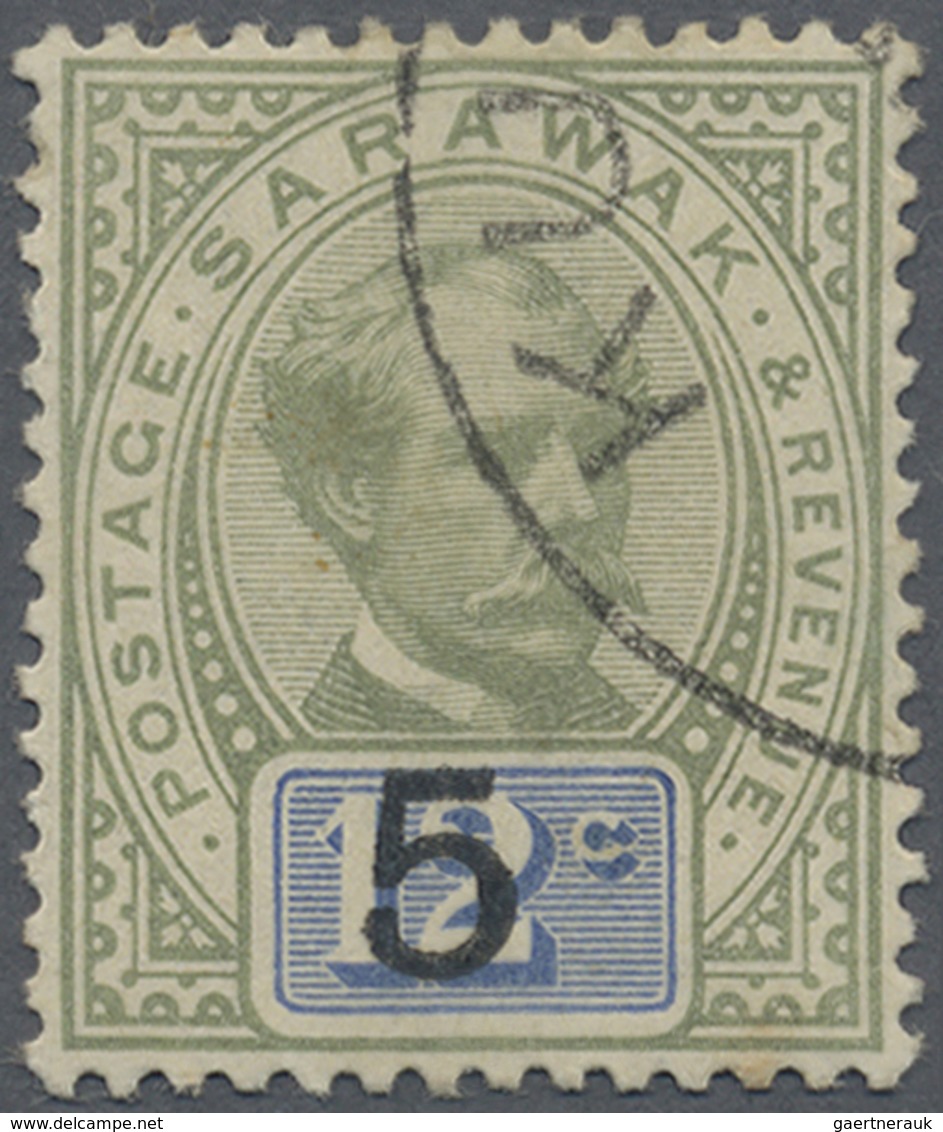 O Malaiische Staaten - Sarawak: 1891, Sir Charles Brooke 12c. Green And Blue Surcharged '5 C' With Var - Andere & Zonder Classificatie