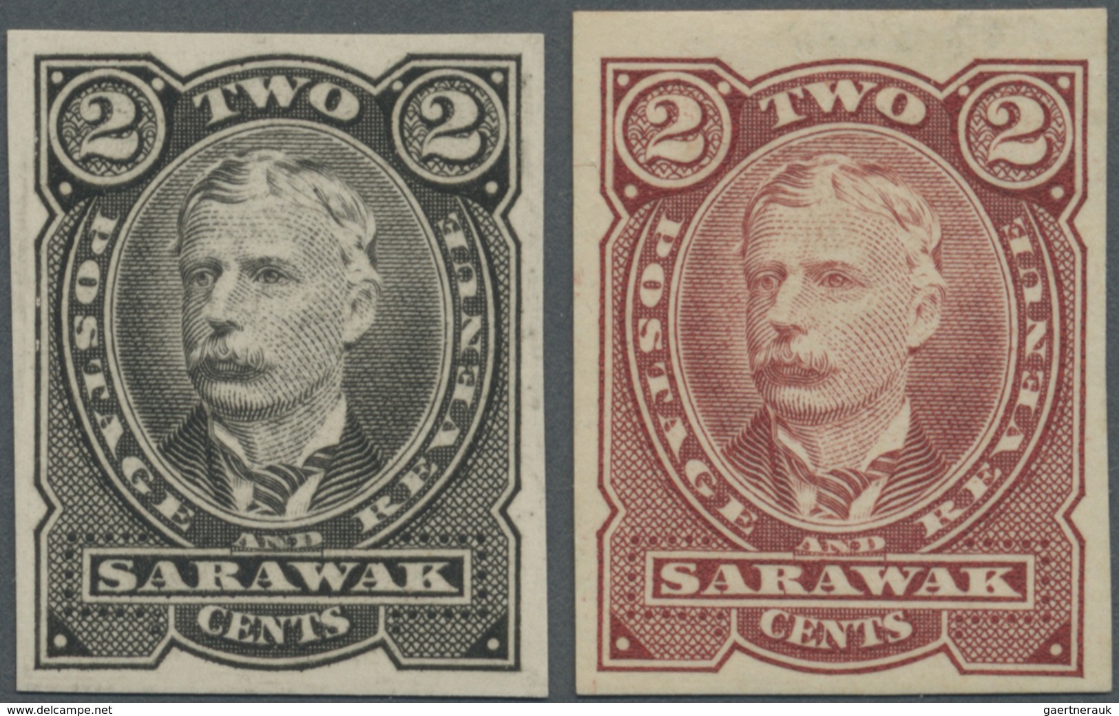 * Malaiische Staaten - Sarawak: 1895, Sir Charles Brooke 2c. In Two Imperforate COLOUR TRIAL PROOFS In - Andere & Zonder Classificatie