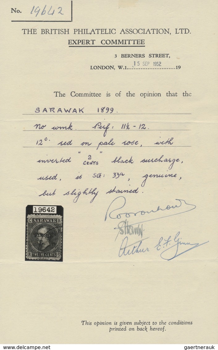 O Malaiische Staaten - Sarawak: 1899, Sir Charles Brooke 12c. Red On Pale Rose With INVERTED SURCHARGE - Andere & Zonder Classificatie