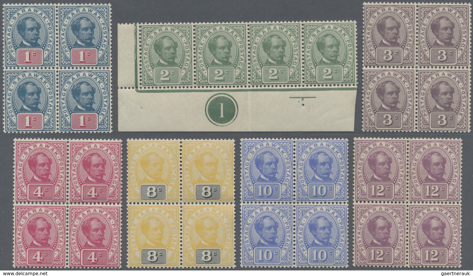 /** Malaiische Staaten - Sarawak: 1899-1908 Complete Set Of 12 Each In Block Of Four, Mint Never Hinged, - Andere & Zonder Classificatie