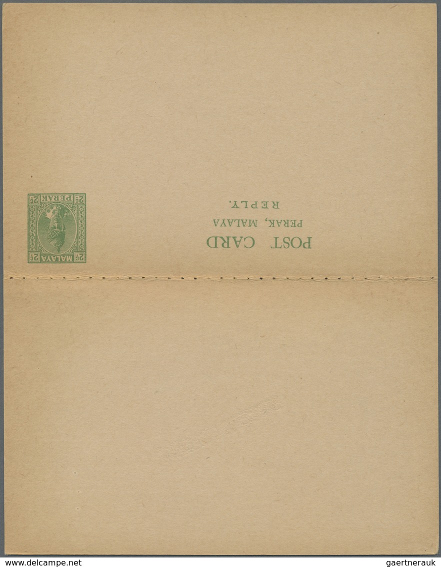 GA Malaiische Staaten - Perak: 1930 (ca.), Double Card 2 + 2 C. Green Ovpt. "SPECIMEN",  Variety: The R - Perak