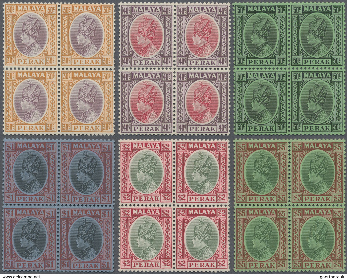 ** Malaiische Staaten - Perak: 1935/1937, Sultan Iskander Definitives Complete Set Of 15 In Blocks Of F - Perak