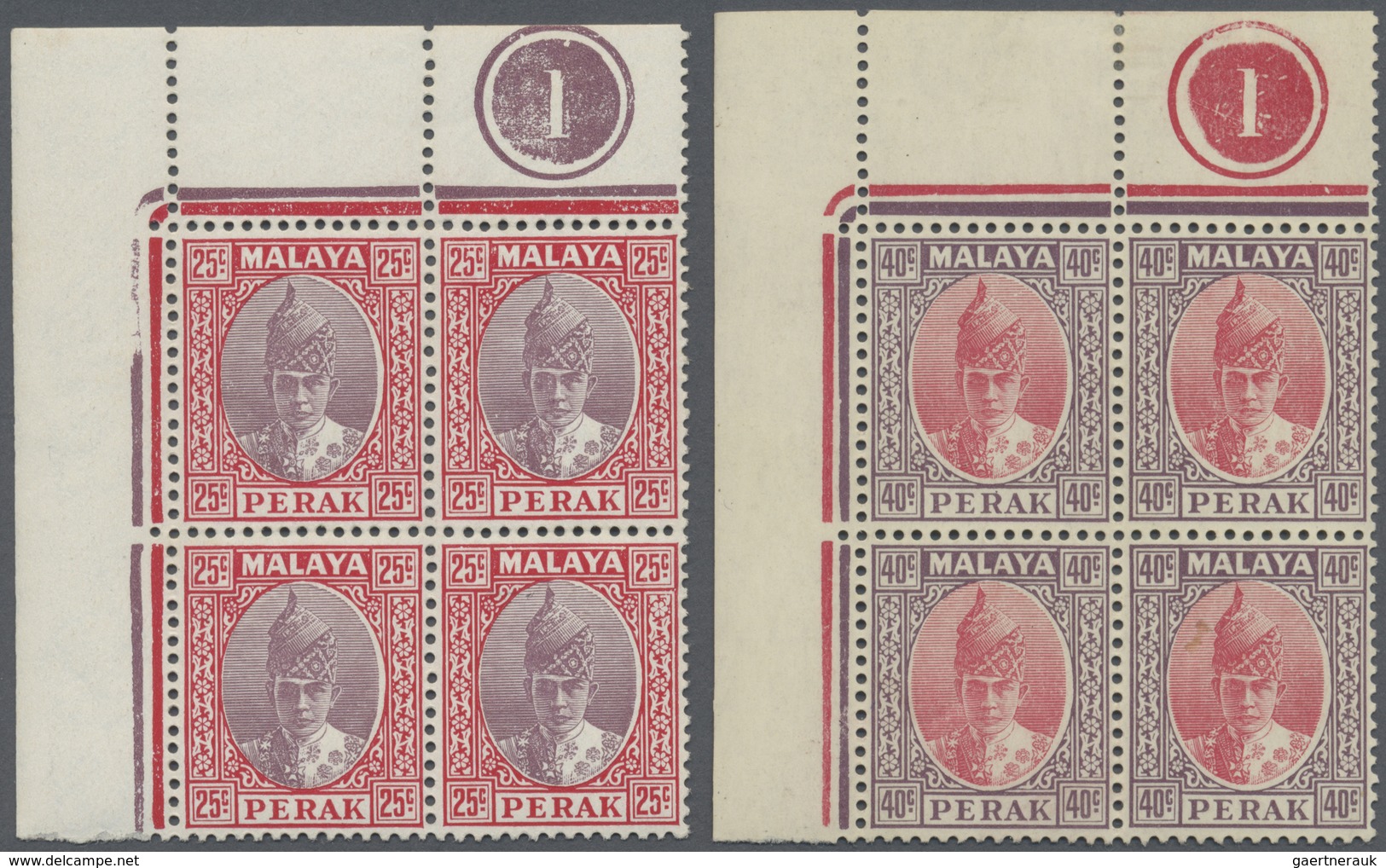 **/* Malaiische Staaten - Perak: 1938/1941, Sultan Iskander Definitives Twelve Different Blocks Of Four E - Perak