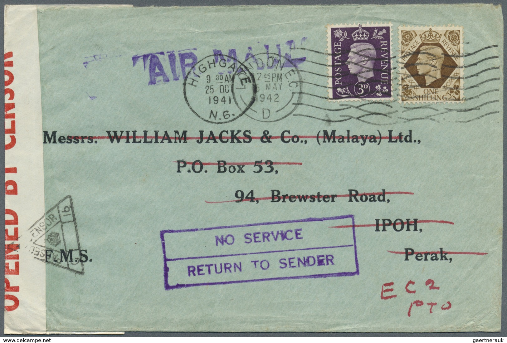 Br Malaiische Staaten - Perak: 1941. Air Mail Envelope Addressed To Penang Bearing Great Britain SG 467 - Perak