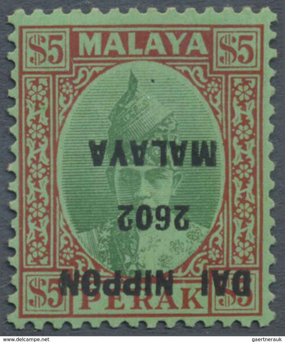 * Malaiische Staaten - Perak: Japanese Occupation, 1942, $5 Green And Red On Emerald, Ovpt. Type 2 Kan - Perak