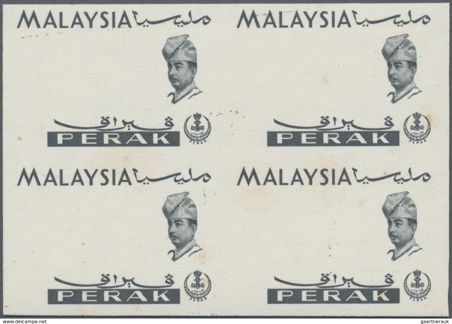 ** Malaiische Staaten - Perak: 1965, Orchids Imperforate PROOF Block Of Four With Black Printing Only, - Perak