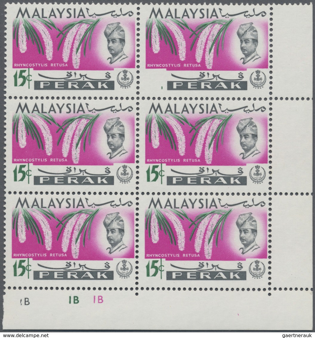 ** Malaiische Staaten - Perak: 1965, Orchids 15c. 'Rhynchostylis Retusa' Block Of Six From Lower Right - Perak