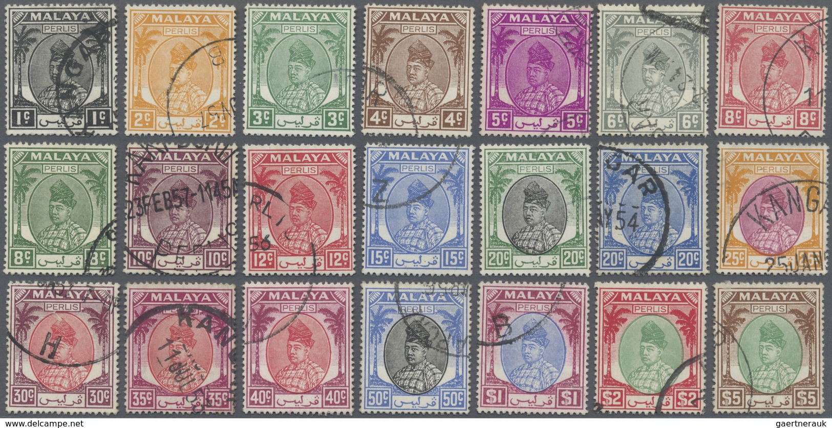 O Malaiische Staaten - Perlis: 1951/1955, Raja Syed Putra Definitives Complete Set Of 21 Fine Used, SG - Perlis