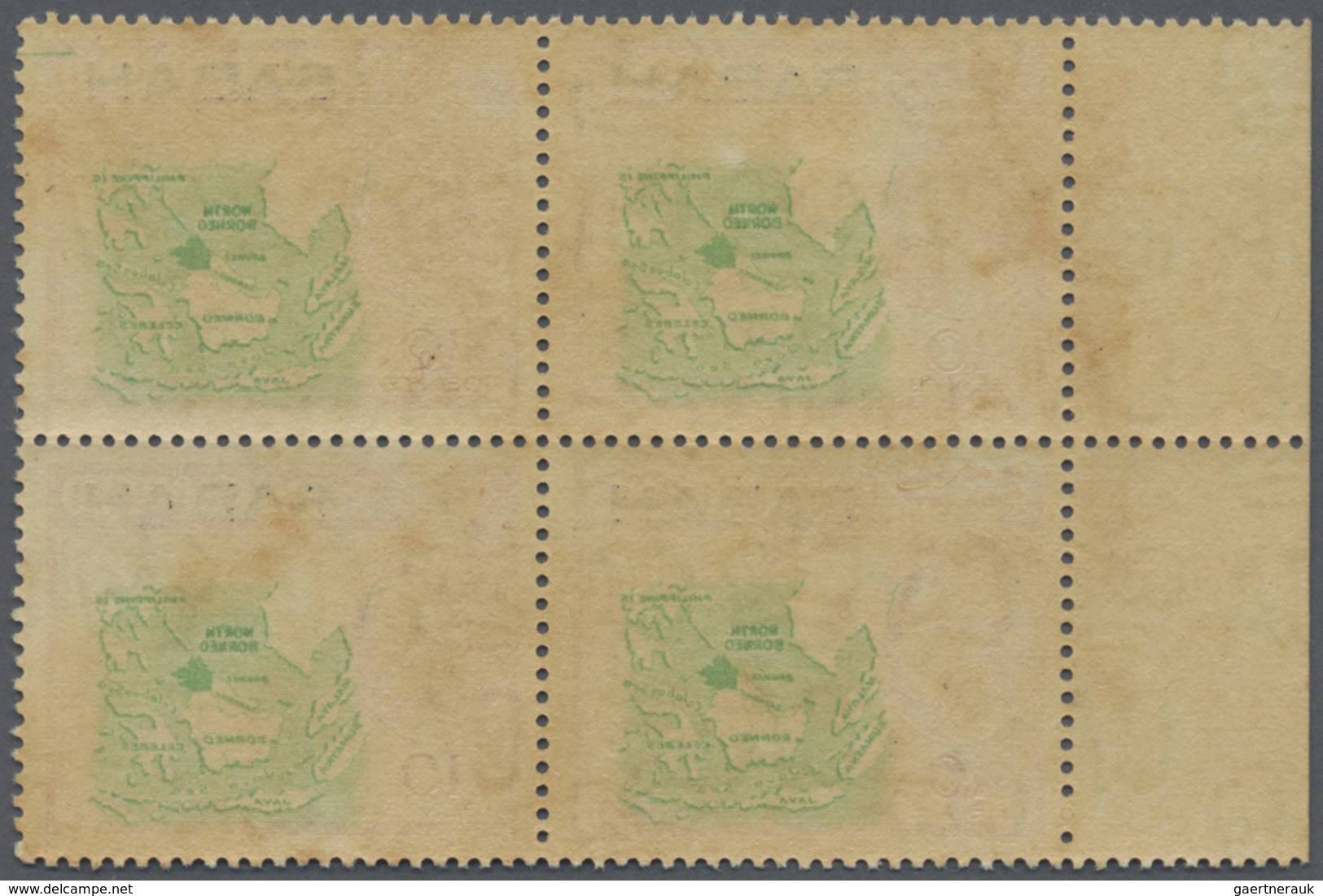 ** Malaiische Staaten - Sabah: 1964, QEII 10c. 'Map Of Borneo' With Strong OFFSET Of Green Colour In A - Sabah