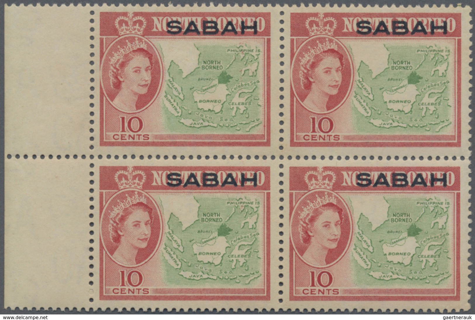 ** Malaiische Staaten - Sabah: 1964, QEII 10c. 'Map Of Borneo' With Strong OFFSET Of Green Colour In A - Sabah