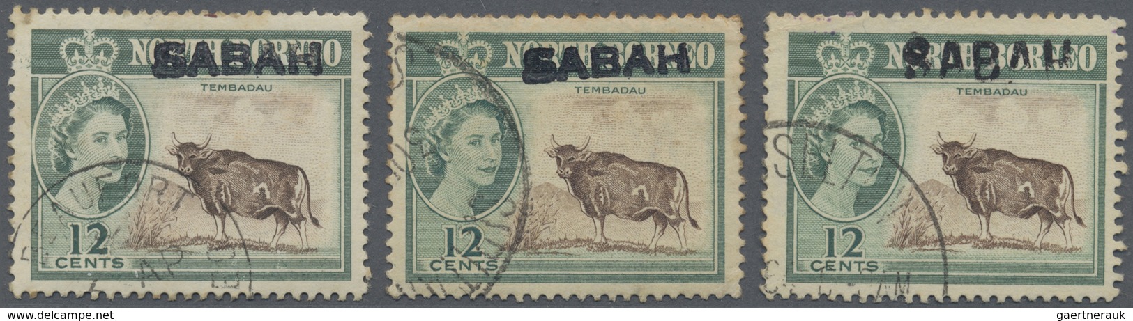 O Malaiische Staaten - Sabah: 1964 (ca.), QEII 12c. Of North Borneo With LOCAL (or Trial?) Handstamp O - Sabah