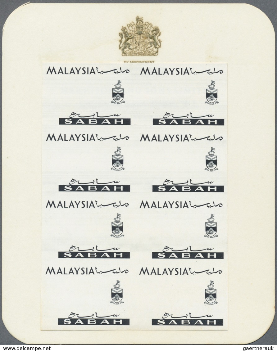 **/(*) Malaiische Staaten - Sabah: 1965, Orchids Imperforate PROOF Block Of Eight With Black Printing Only - Sabah