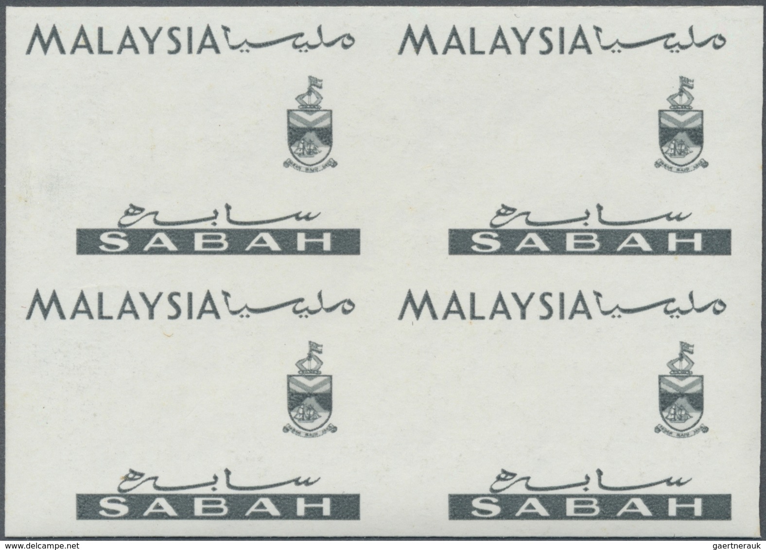 ** Malaiische Staaten - Sabah: 1965, Orchids Imperforate PROOF Block Of Four With Black Printing Only O - Sabah