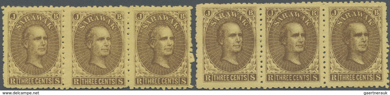 * Malaiische Staaten - Sarawak: 1869, Sir James Brooke 3c. Brown On Yellow In Two Horiz. Strips Of Thr - Other & Unclassified