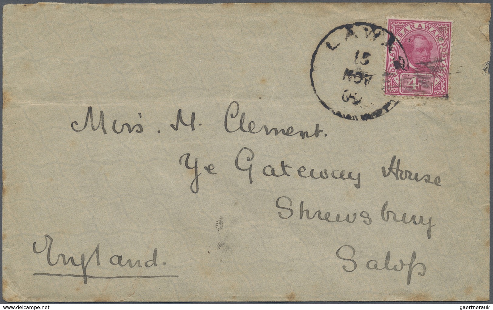 Br Malaiische Staaten - Sarawak: 1909 LAWAS: Cover To England Via Labuan And Singapore Franked By 1899 - Andere & Zonder Classificatie