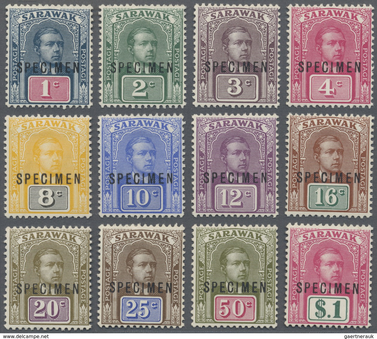 * Malaiische Staaten - Sarawak: 1918, Sir Charles Vyner Brooke Complete Set Of 12 With Black SPECIMEN - Other & Unclassified