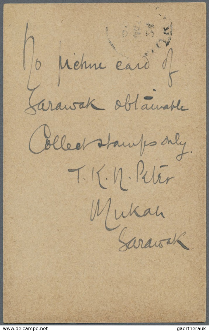 GA Malaiische Staaten - Sarawak: 1921 MUKAH: Postal Stationery Card 4c. Carmine Used From Mukah To Fran - Andere & Zonder Classificatie