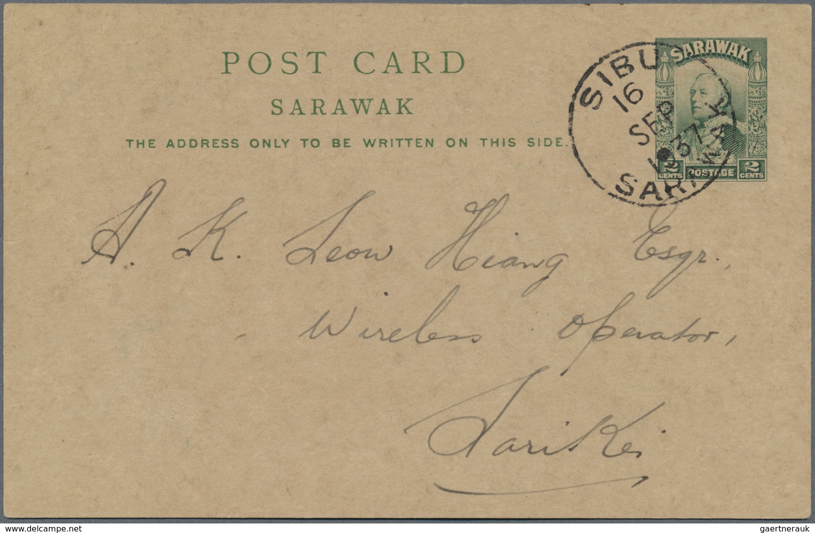 GA Malaiische Staaten - Sarawak: 1931 Postal Stationery Card 2c. Green Used From Sibu To Sarikei And Ca - Andere & Zonder Classificatie