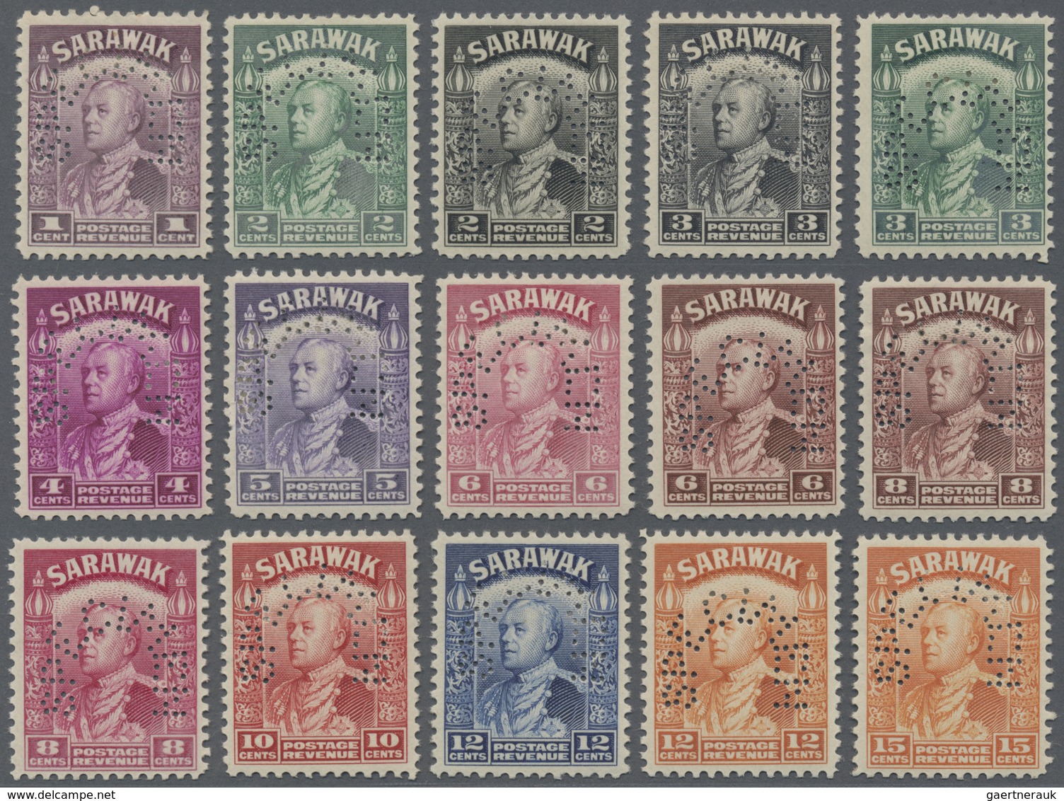 * Malaiische Staaten - Sarawak: 1934, Sir Charles Vyner Brooke Complete Set Of 26 Perforated SPECIMEN, - Andere & Zonder Classificatie