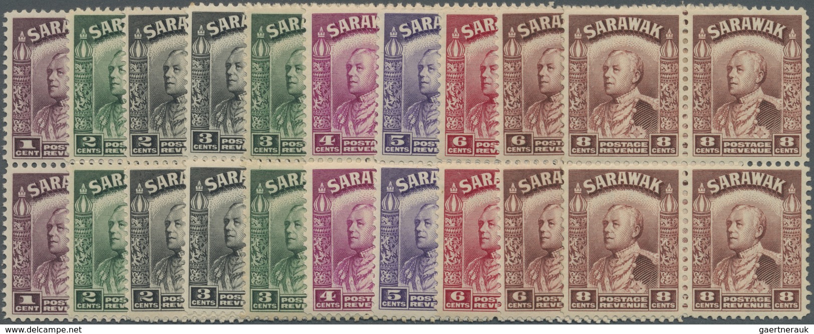 **/* Malaiische Staaten - Sarawak: 1934, Sir Charles Vyner Brooke complete set of 26 in blocks of four, u