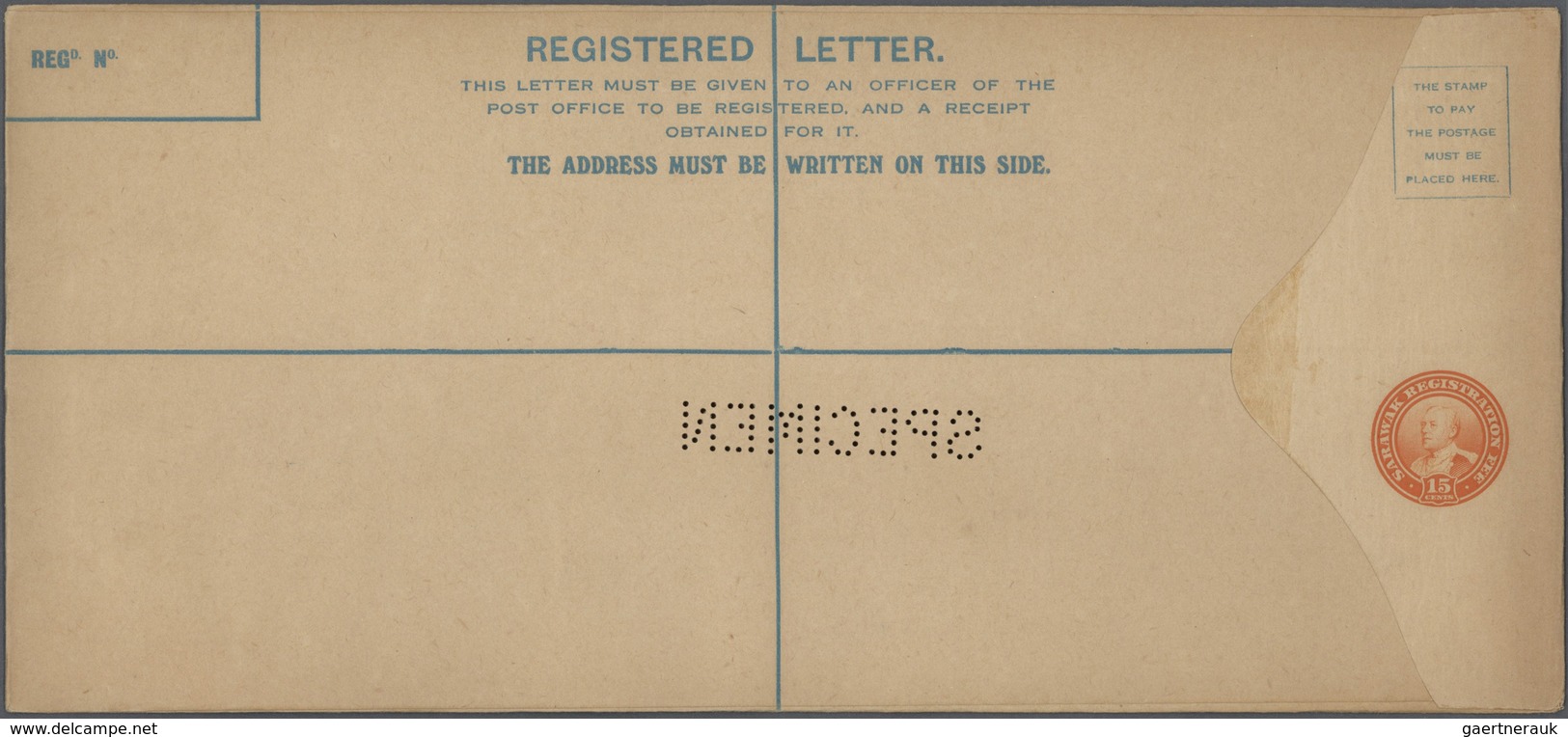 GA Malaiische Staaten - Sarawak: 1934, 15 C Orange Registered Postal Stationery Envelope, Large Size 28 - Andere & Zonder Classificatie