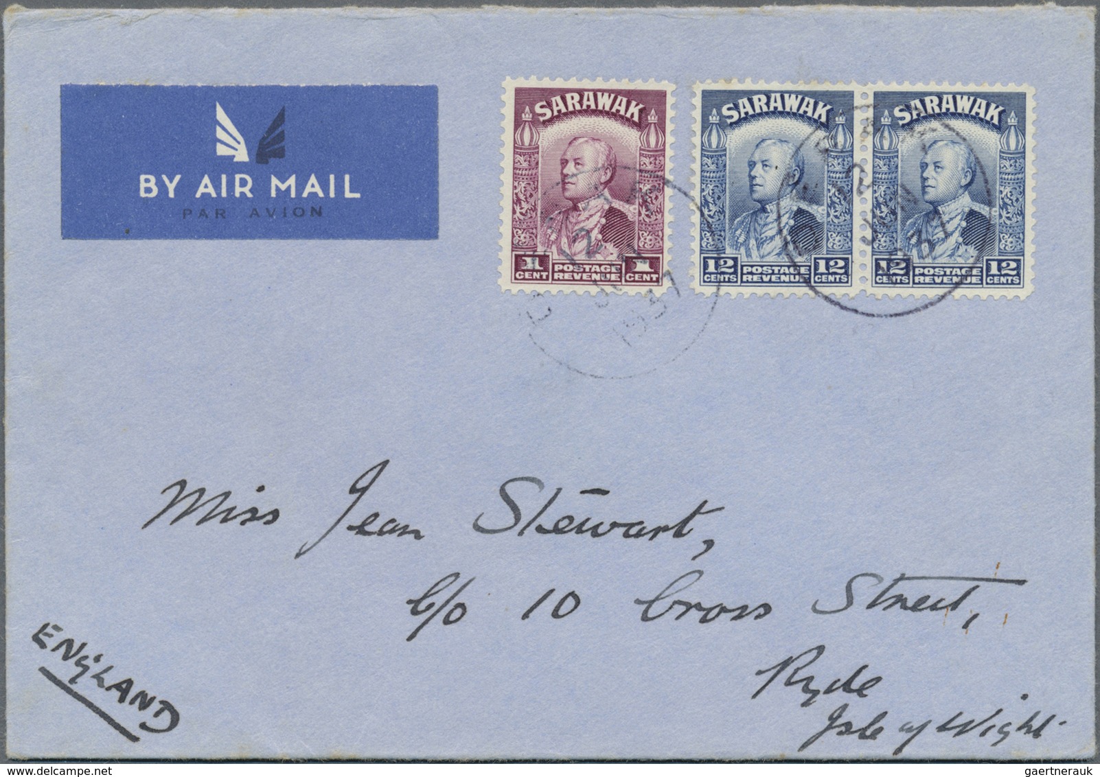 Br Malaiische Staaten - Sarawak: 1937 DEBAK: Airmail Cover To England Franked By 1934 1c. And 12c. Pair - Other & Unclassified