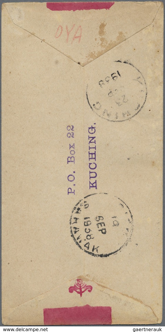 Br Malaiische Staaten - Sarawak: 1938, 1 C Purple And 4 C Bright Purple, Mixed Franking On Red Band Cov - Other & Unclassified