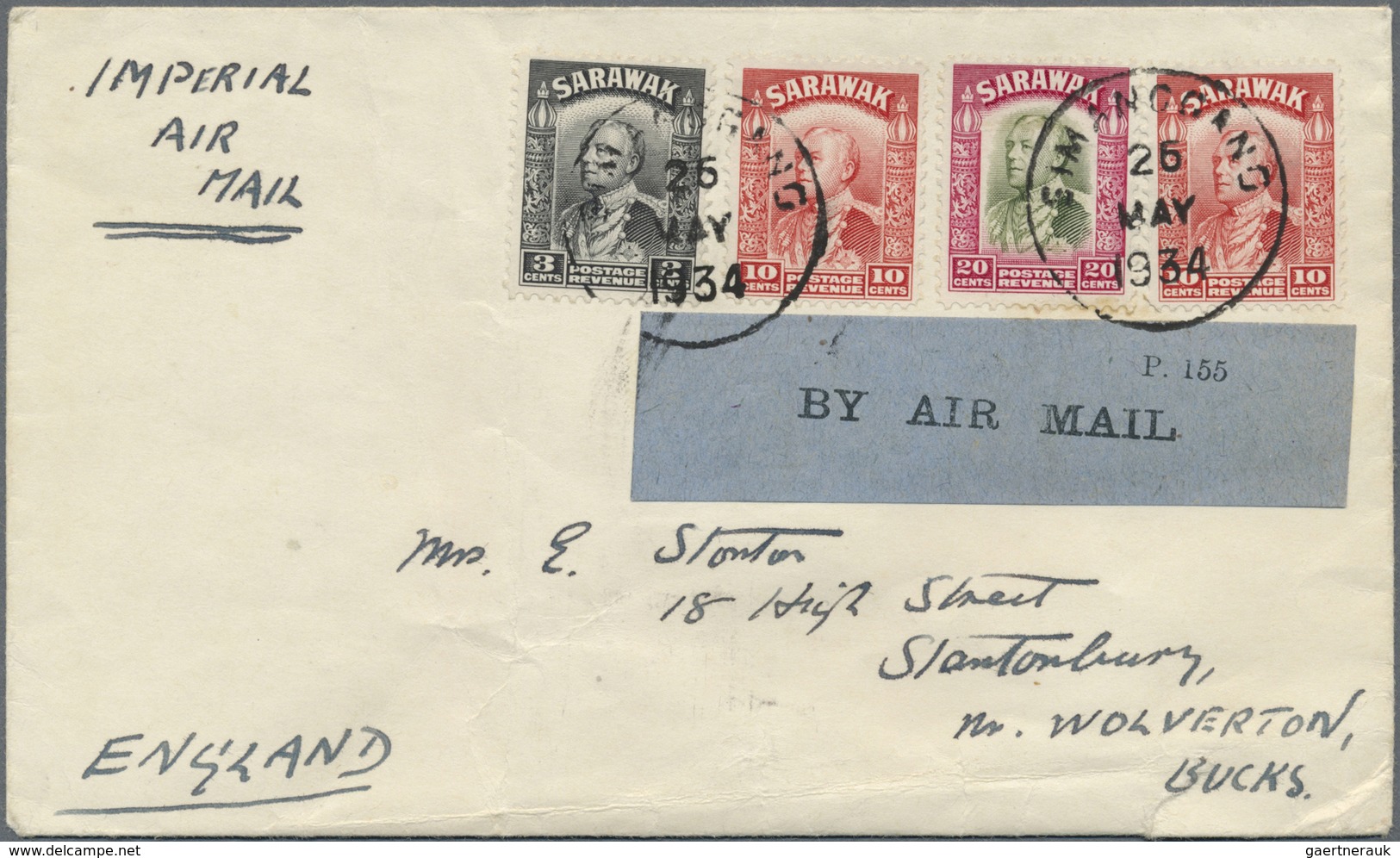 Br Malaiische Staaten - Sarawak: 1934, 3 C Black, 2 X 10 C Scarlet And 20 C Olive-green/carmine, Mixed - Other & Unclassified