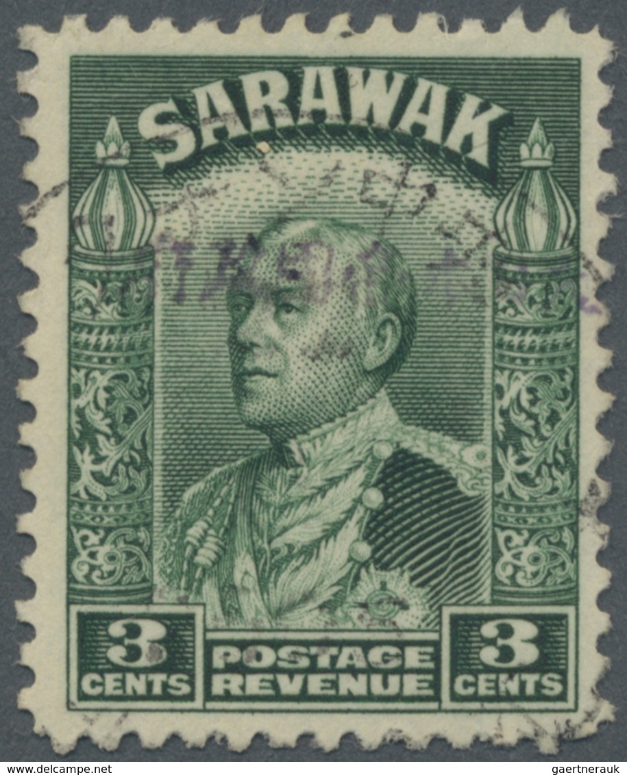 O Malaiische Staaten - Sarawak: Japanese Occupation,  1942, 3 C.green With Black Ovpt. At Kuching P.o. - Other & Unclassified