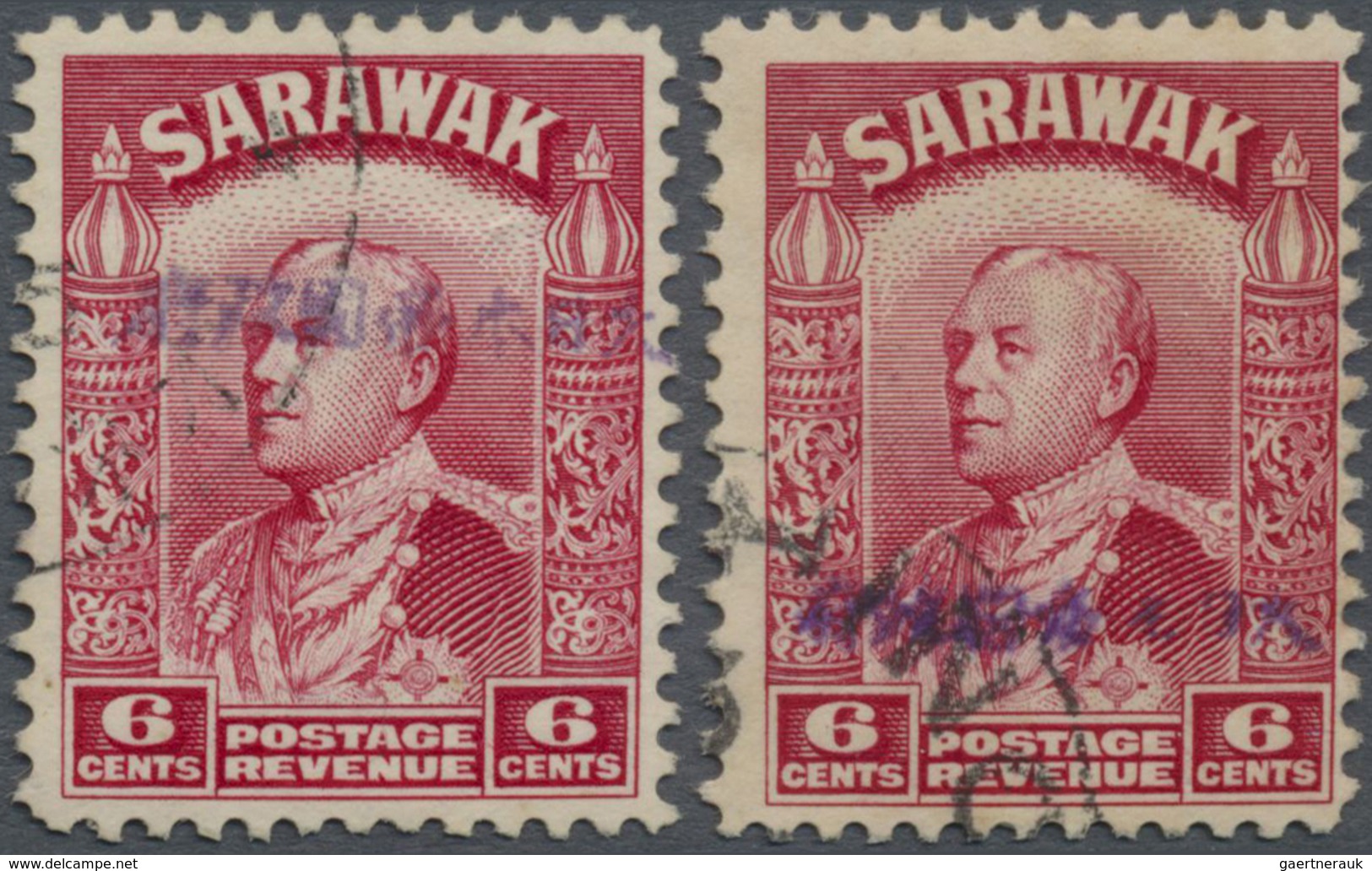 O Malaiische Staaten - Sarawak: Japanese Occupation, 1942, 6 C. Carmine With Violet Overprint, Kuching - Andere & Zonder Classificatie