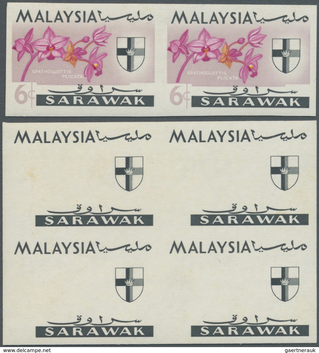 ** Malaiische Staaten - Sarawak: 1965, Orchids Imperforate PROOF Block Of Four With Black Printing Only - Other & Unclassified