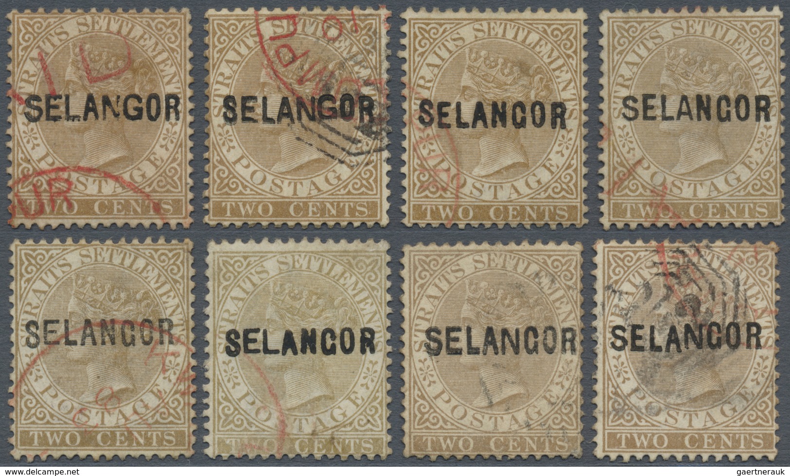 O Malaiische Staaten - Selangor: 1882/1883, Straits Settlements QV 2c. Brown With Wmk. Crown CA Eight - Selangor