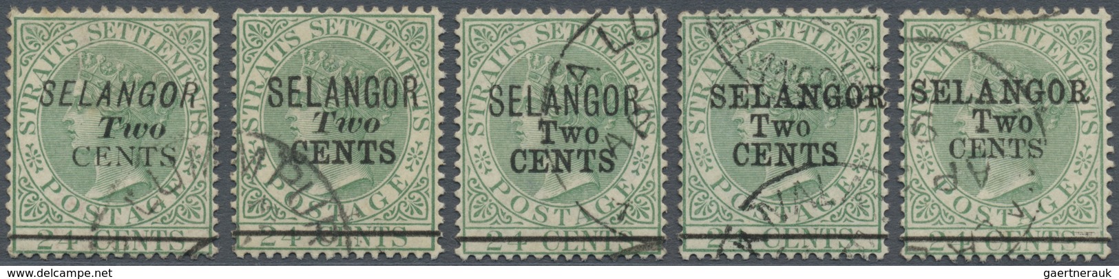 O Malaiische Staaten - Selangor: 1891, Straits Settlements QV 24c. Green With Wmk. Crown CA Five Stamp - Selangor